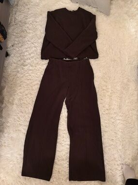 stradivarius Dark Brown Wide-Leg Knit Pants